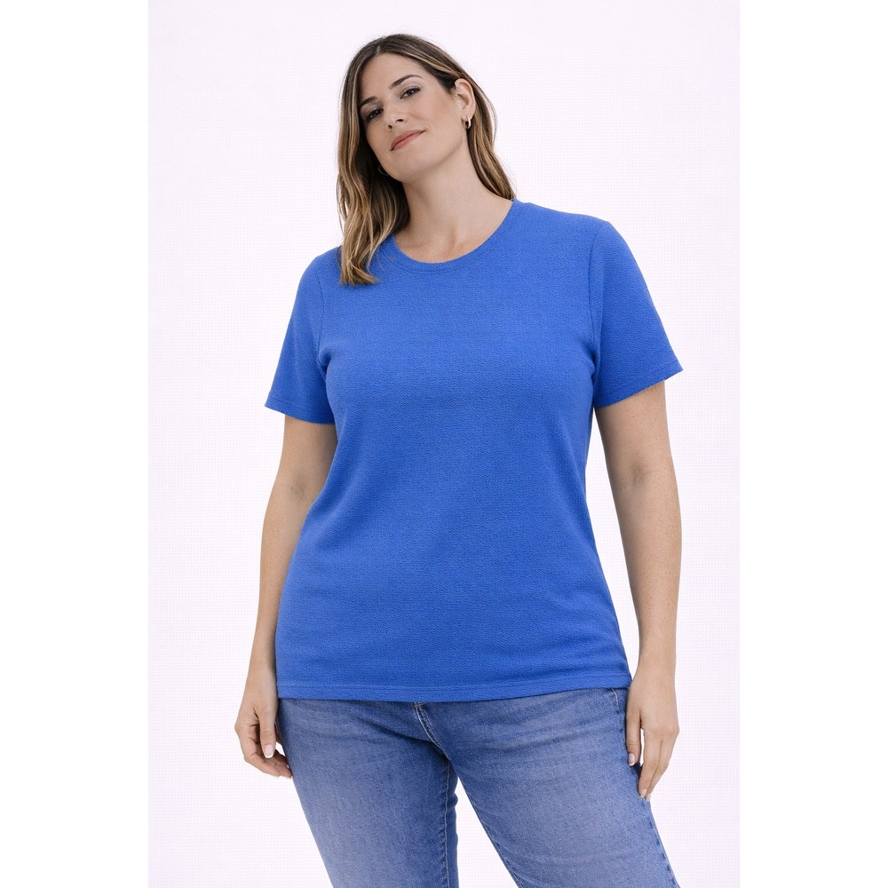 Katherine‎ Bishop T-Shirt Womens Large Blue Scalloped Neck Pointelle Knit Top